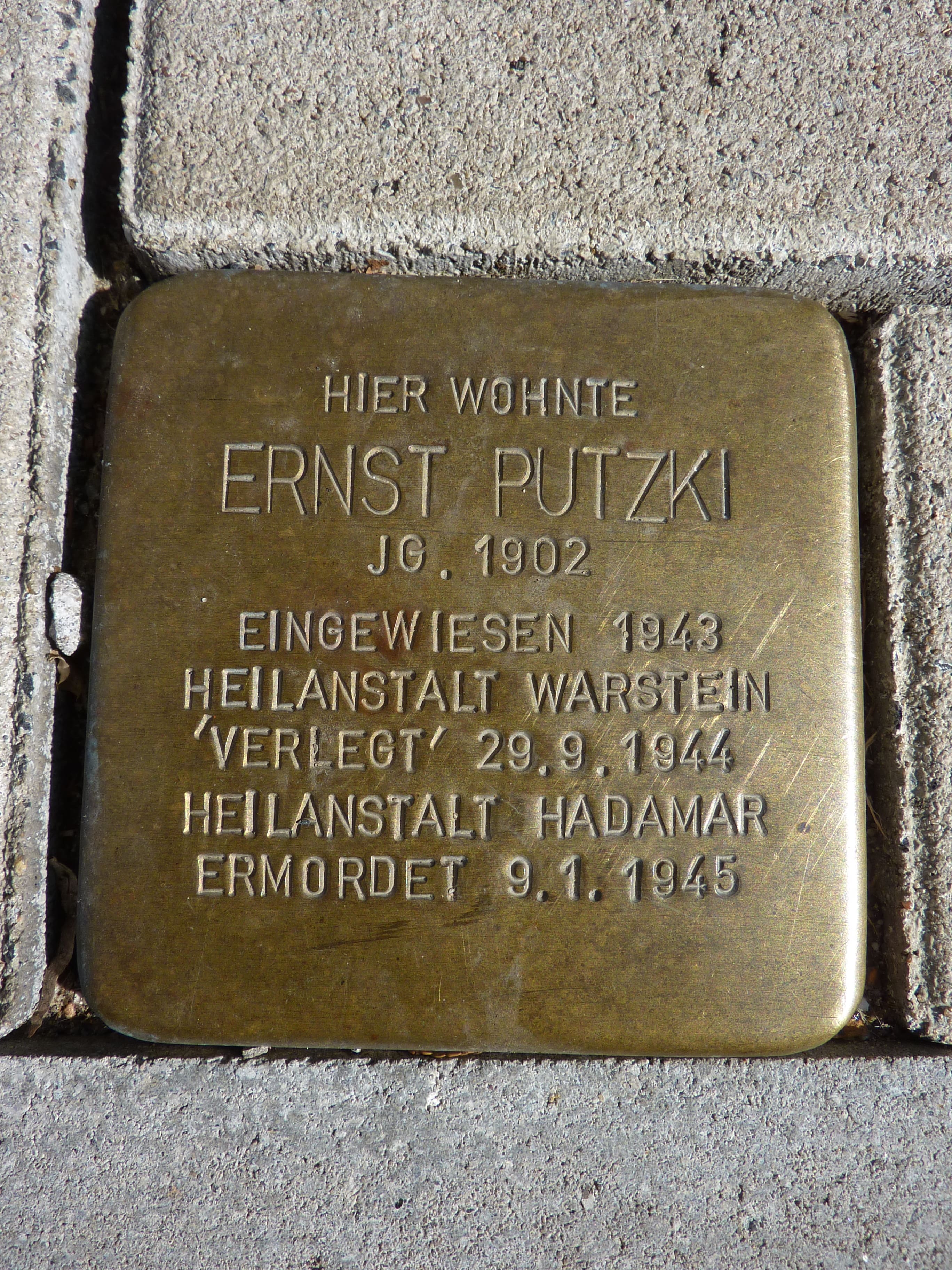 Opferbiographie: Ernst Putzki, Foto Stolperstein