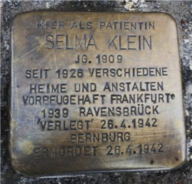 Historischer Ort: Stolperstein für Selma Klein, Foto des Stolpersteines